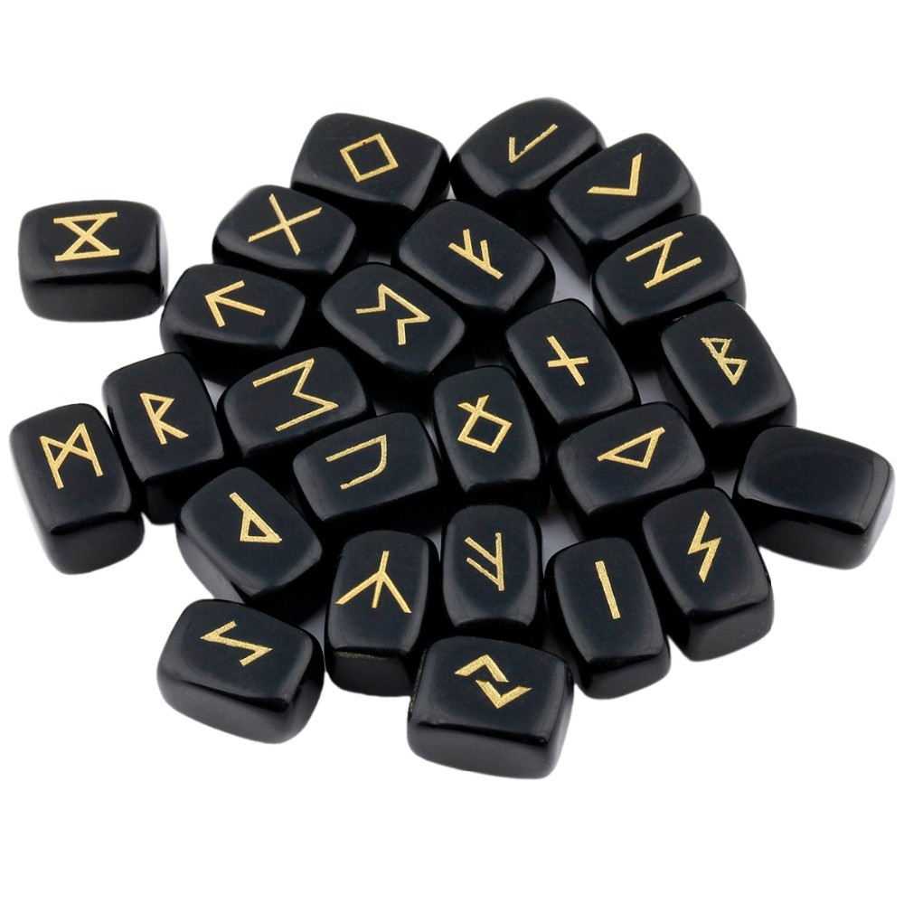 Jeu De Runes Divinatoires En Bois - 24 Pièces + 1 Vierge, Sac En Velours, Guide